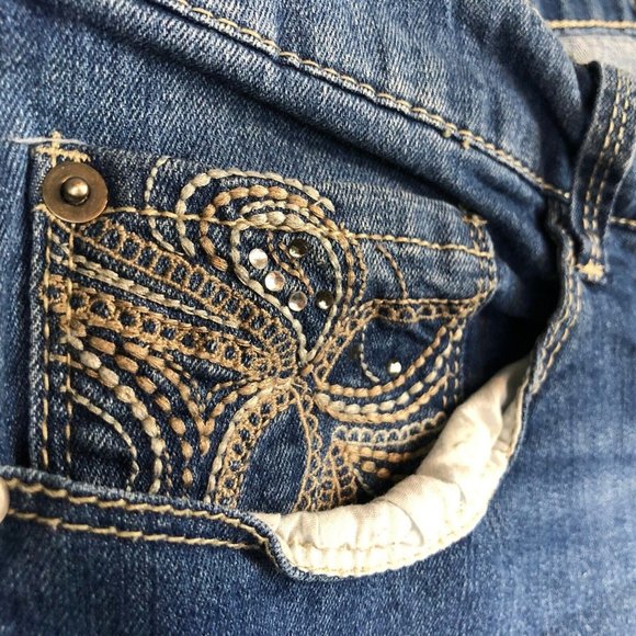 Faded Glory Jeans 24W High Rise Skinny Leg Thick Stich Embroidered Stretch Blue - Picture 4 of 11